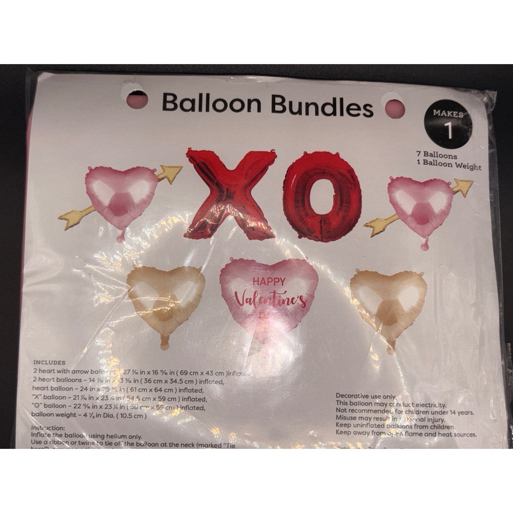 Target Valentine's Day Balloon Bundle‎ 7 Foil Balloons XOXO Hearts with Weight